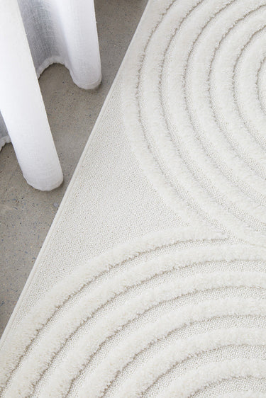 Lotus Carl White Modern Curved Oval Pattern Hallway Runner Rug